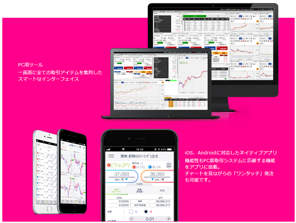 DMMビットコイン取引ツールPC用とスマートフォンの画像