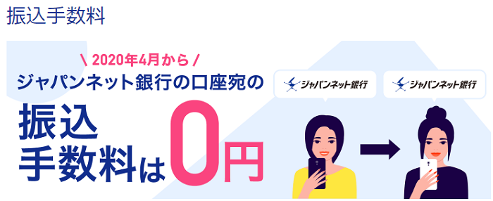 ジャパンネット銀行間の振り込み代金が無料