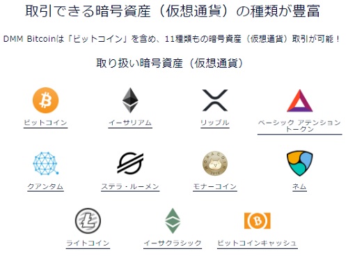 DMMビットコイン取扱い暗号資産(仮想通貨)