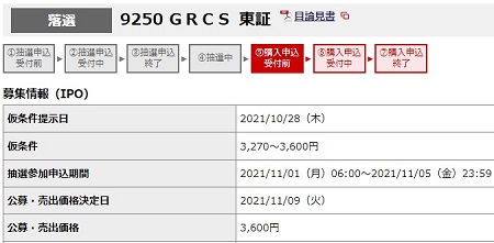 GRCS(9250)IPOの野村證券抽選結果