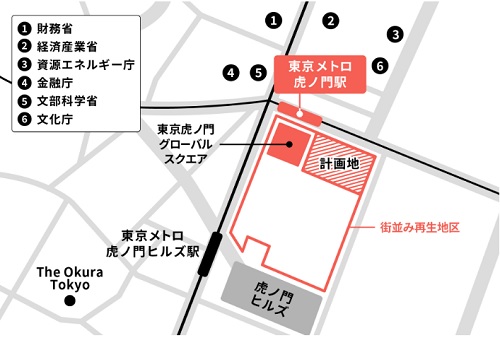 虎ノ門駅周辺の再開発を表した図