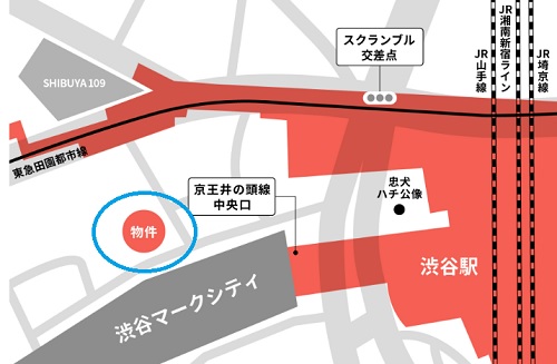 渋谷駅前開発プロジェクトを地図で確認(東京都渋谷区道玄坂二丁目)