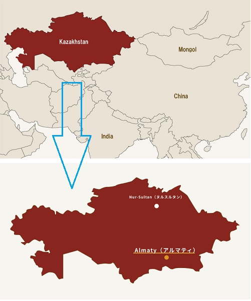 カザフスタンのアルマティの位置