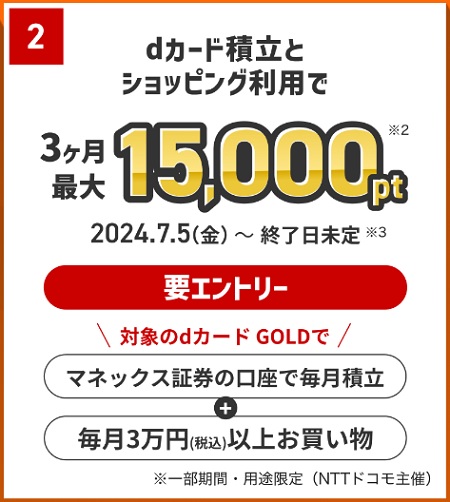 dカード積立とショッピング利用で最大15,000ポイント貰える