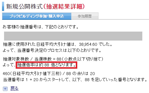 楽天証券のIPO抽選倍率は88倍