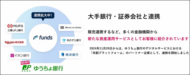 Funds(ファンズ)は金融機関と連携済み